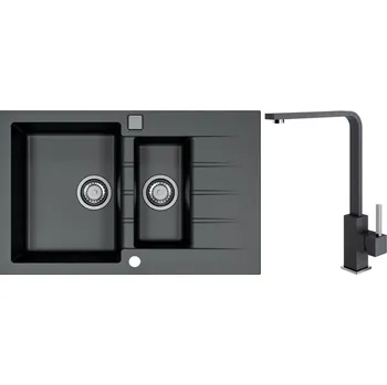 Granitový dřez Alveus Set Cadit 70 Granitový dřez s vaničkou a odkapem 790x500 mm + baterie Afra 91, černá, SETA22063