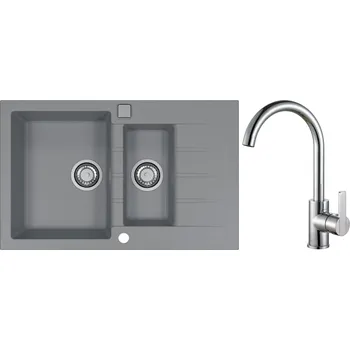 Alveus Set Cadit 70 Granitový dřez s vaničkou a odkapem 790x500 mm + baterie Tonia chrom, beton, SETA22081