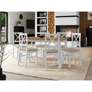 Jídelní stůl Stůl se 6 židlemi - AL43, Barva dřeva: dub grandson, Potah: 25x - Paros 2, Barvy nožiček: Bíla MIRJAN 5902928947281