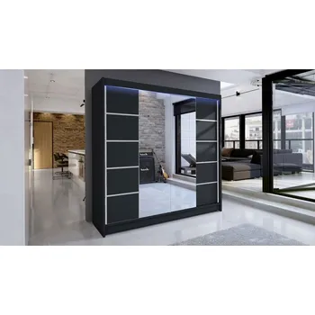 Šatní skříň Posuvná skříň Bar V, Barva: černá, Osvětlení: osvětlení LED RGB - barevné MIRJAN 5902928759952