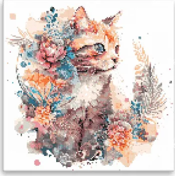 Diamantové malování Diamantové malování - Kotě a sukulent - 40x40 cm, bez dřevěného rámu - CZ výroba
