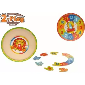 Dřevěná hračka Hodiny dřevěné puzzle 2-Play 25x25x1,5cm