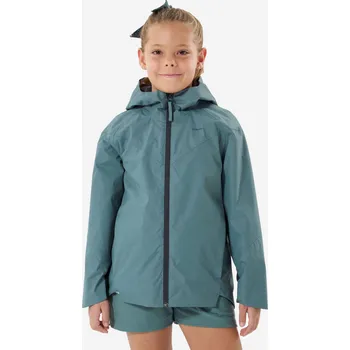 Chlapecká bunda QUECHUA Dívčí turistická nepromokavá bunda MH 500 8 LET ZELENÁ|ŠEDÁ
