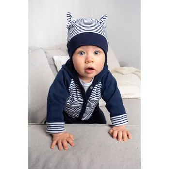 Kojenecké oblečení AMÁLKA Bavlněná, zavazovací čepička, tmavé pruhy Velikost: 56-62