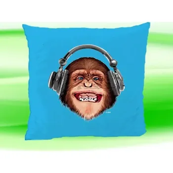 Dekorativní polštářek Polštářek opice se sluchátky tyrkysový