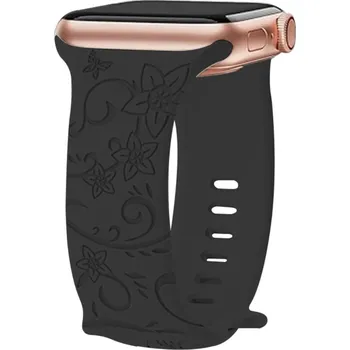 Řemínek na hodinky Řemínek pro Apple Watch 42mm / 41mm / 40mm / 38mm - silikonový - květiny - černý