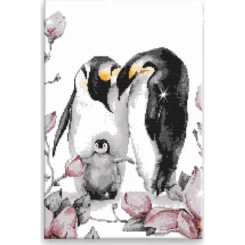 Diamantové malování Diamantové malování - Tři tučňáčci - 40x60 cm, bez dřevěného rámu - CZ výroba