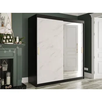 Šatní skříň Šatní skříň se zrcadlem Nonnus 180 T2, Úložný prostor: ne, Barva: černá matná / bílá mramor MIRJAN 5903211110207