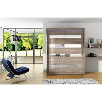 Šatní skříň Šatní skříň Presto XIII, Barva: lanýž / zrcadlo, Osvětlení: osvětlení LED RGB - barevné MIRJAN 5902928931747