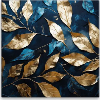 Obraz Obraz na plátně - Modro zlaté listy - 40x40 cm - CZ výroba