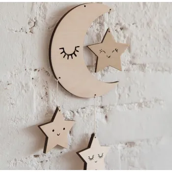 Dřevěná hračka Dřevěný Měsíc a hvězdy na pověšení