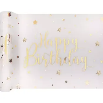 Party dekorace Stolová šerpa bílá Happy Birthday