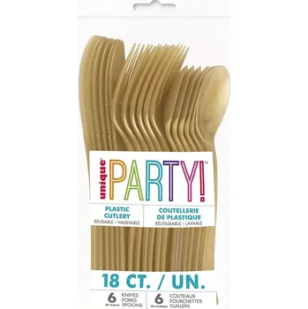 Příbor Plastové příbory zlaté 18ks