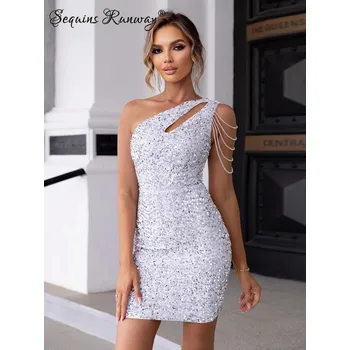 Dámské šaty Plesové mini šaty Sequins SQ570 Barva: Bílá, Velikost: M