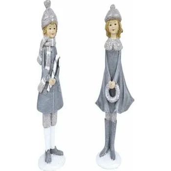 Dekorace dívka v zimním s hůlkou/věncem, šedá/stříbrná, 7x20x4,5cm, balení obsahuje 2 kusy!|Ego Dekor