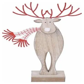 Vánoce Dekorace sob se šálou, přírodní/červená, 18x28x4,5cm, ks|Ego Dekor