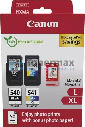 Canon PG-540L + CL-541XL + 50 x Photo Paper GP-501, 5224B005, 5224B007, 5224B012, 5224B013 originální