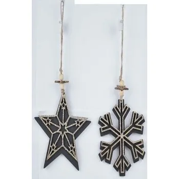 Bytová dekorace Ego Dekor Závěs vločka/hvězda 10,5x10,5x0,8cm černá/zlatá 2 ks