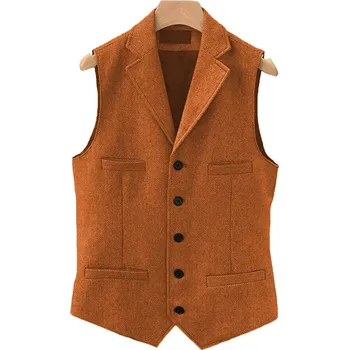 Pánská vesta Vlněná pánská vesta s límečkem Barva: Oranžová, Velikost: XL