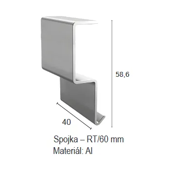 Terasový profil "NT60" - spojka (Spojka | čelní výška H 58,6 mm | šířka 40 mm | tllušťka 1,7 mm Barva: antracit RAL 7016, světle šedá RAL 7035)