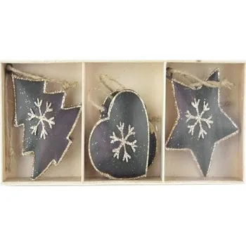 Vánoce Závěs hvězda/srdce/strom, černá/zlatá, 21,5x3x7,5cm, ks|Ego Dekor