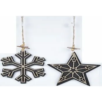 Bytová dekorace Závěs vločka/hvězda, černá/zlatá, 13x16x0,6cm, balení obsahuje 2 kusy!|Ego Dekor