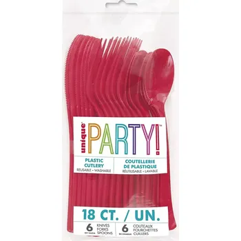 Příbor Plastové příbory červené 18ks