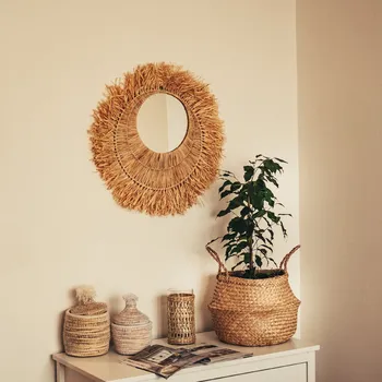 Zrcadlo Krásy Orientu Přírodní boho zrcadlo z mořské trávy Hafsa