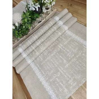 ubrus Běhoun - latinské písmo bílé na béžové