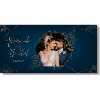 Personal Svatební banner s fotkou - Gold blue Rozměr banner: 130 x 65 cm
