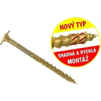 Vrut Konstrukční vrut do dřeva KLIMAS 8x80 TORX talířová hlava TX40 žlutý Zn (50 ks v balení)