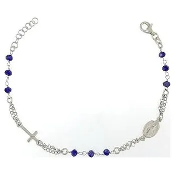 Náramek Stříbrný náramek růženec tmavě modrý délka náramku 18+2cm