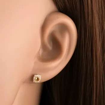 Náušnice Náušnice ze 14K zlata s kulatým citrínem a čirým zirkonovým lemem