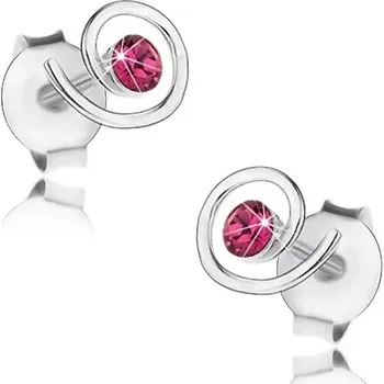 Náušnice Stříbrné 925 náušnice, lesklá spirála, fuchsiový krystalek Swarovski