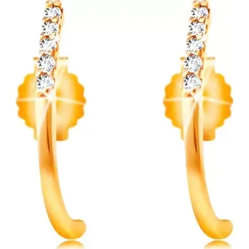 Náušnice Náušnice ve žlutém 14K zlatě - lesklá zahnutá linie zdobená čirými zirkony