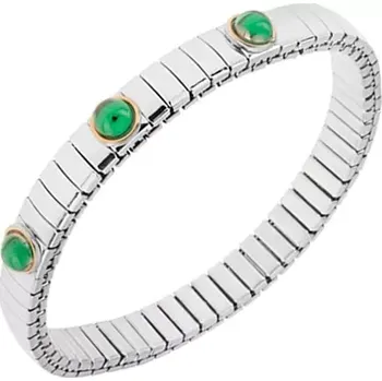 Náramek Roztahovací náramek z oceli stříbrné barvy, smaragdově zelené kuličky