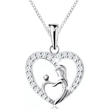 Náhrdelník Náhrdelník ze stříbra 925, řetízek a přívěsek - matka s děťátkem v obrysu srdce