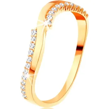 Prsten Prsten ve žlutém 14K zlatě - jedna hladká a dvě zirkonové vlnky - Velikost: 60