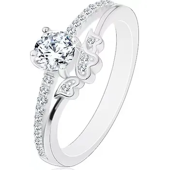 Prsten Prsten ze stříbra 925 - zásnubní, čirý zirkon a třpytivá ramena, srdíčka - Velikost: 49