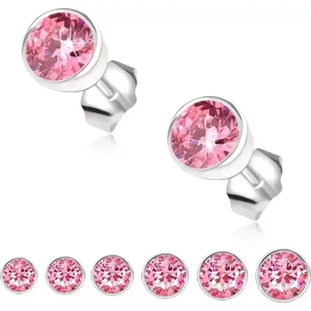 Náušnice Náušnice ze stříbra 925, růžový zirkon v okrouhlé objímce - Hlavička: 8 mm