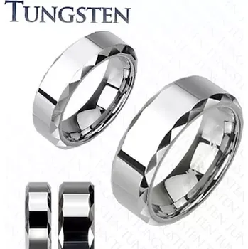 Prsten Prsten z wolframu, stříbrný odstín, zkosené vybroušené okraje, 8 mm - Velikost: 49