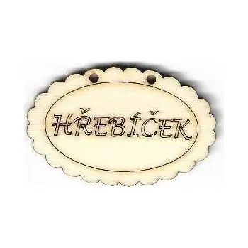 Překližka Výřez z překližky, O118/5, cedulka-HŘEBÍČEK, 4,5x2,8cm, 1ks
