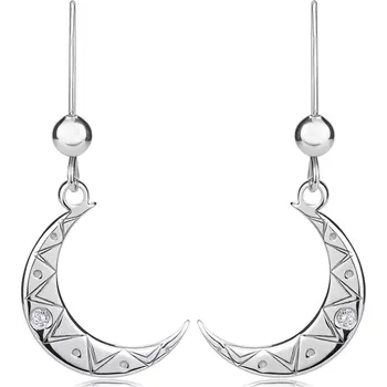 Náušnice Stříbrné 925 náušnice s briliantem - měsíc s gravírovaným klikatým vzorem, hladké kuličky, afro háček