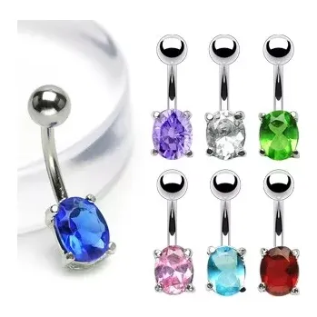 Piercing Piercing do břicha banán s oválným zirkonem - Barva zirkonu: Světlá zelená - G