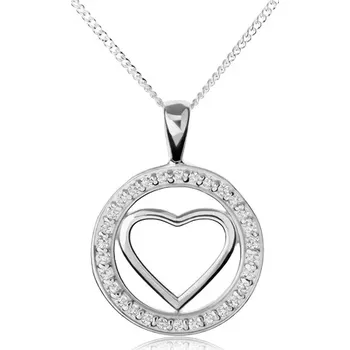 Náhrdelník Stříbrný náhrdelník 925, lesklá kontura srdce v zirkonovém kroužku