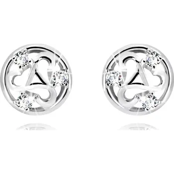 Náušnice Stříbrné náušnice 925 - vyřezávaný kruh, triskelion s trojúhelníkem a tři zirkony