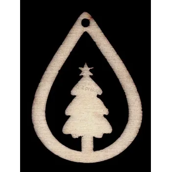 Překližka Výřez z překližky, J62, kapka, VÁNOČNÍ STROMEČEK, 36x49mm, 1ks