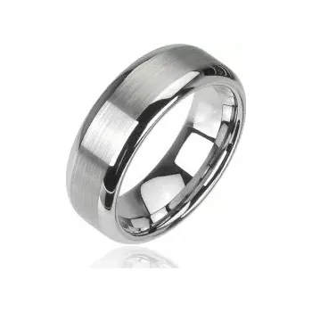 Prsten Wolframový prsten stříbrné barvy, matný středový pruh a lesklé okraje, 8 mm - Velikost: 52