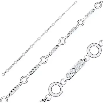 Náramek Stříbrný náramek 925, podlouhlé články s čirými zirkony, kroužky
