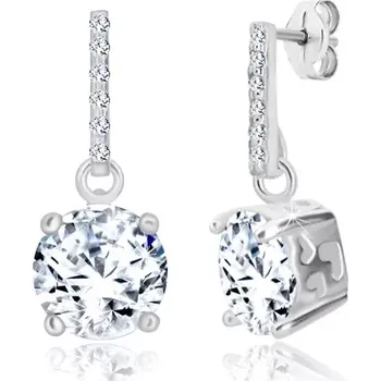 Náušnice Stříbrné náušnice 925 - zirkonová linie a třpytivý zirkon, srdíčkové výřezy